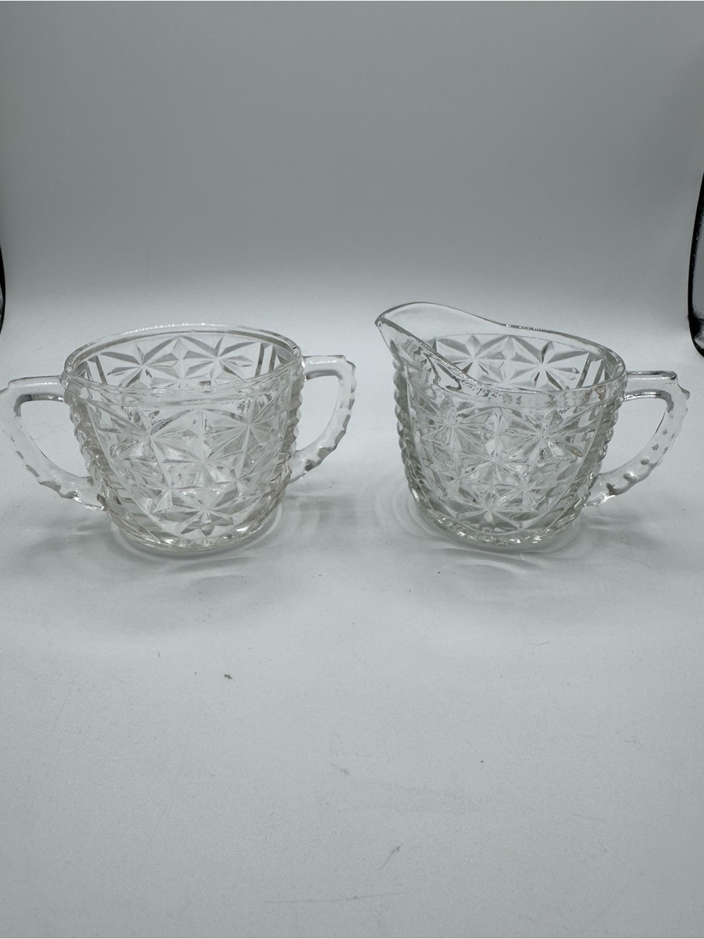 Lot of 2 Vintage Anchor Hocking Sugar Bowl and Creamer Stars & Bars Discontinued